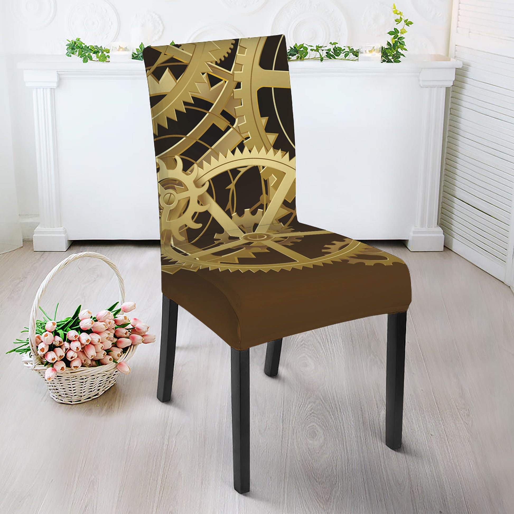 Steampunk Cogwheels Print Dining Chair Slipcover