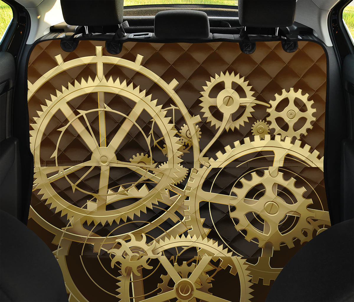 Steampunk Cogwheels Print Pet Car Back Seat Cover