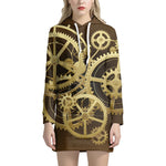 Steampunk Cogwheels Print Pullover Hoodie Dress