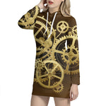 Steampunk Cogwheels Print Pullover Hoodie Dress