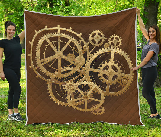 Steampunk Cogwheels Print Quilt