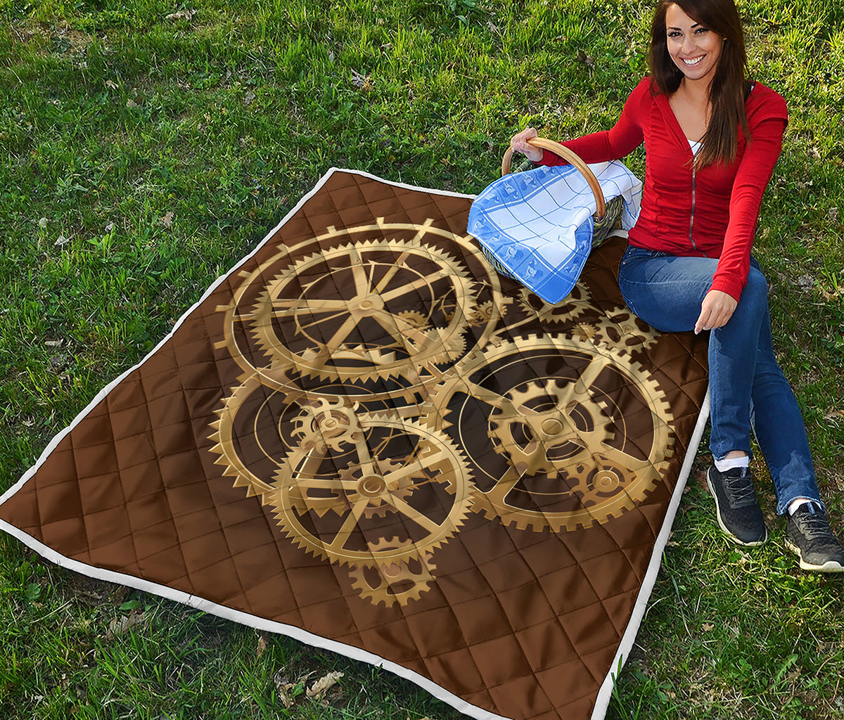 Steampunk Cogwheels Print Quilt