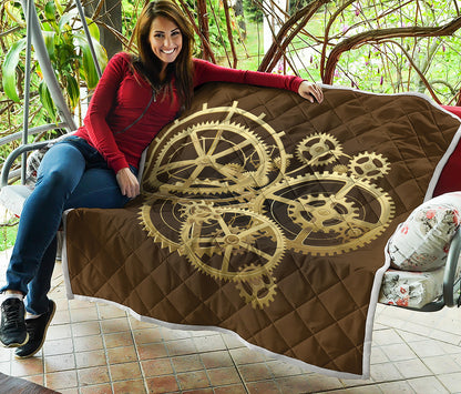 Steampunk Cogwheels Print Quilt