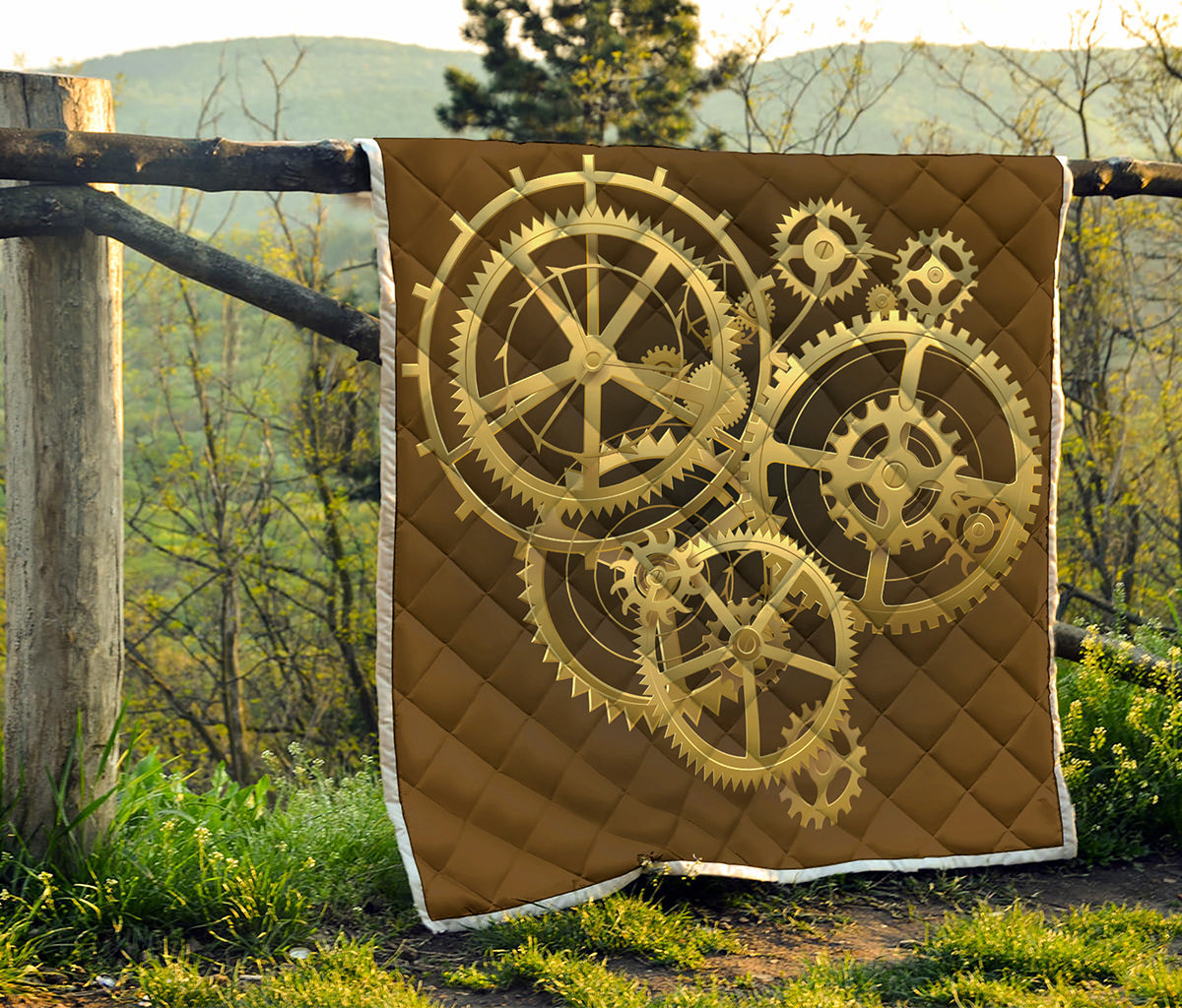 Steampunk Cogwheels Print Quilt