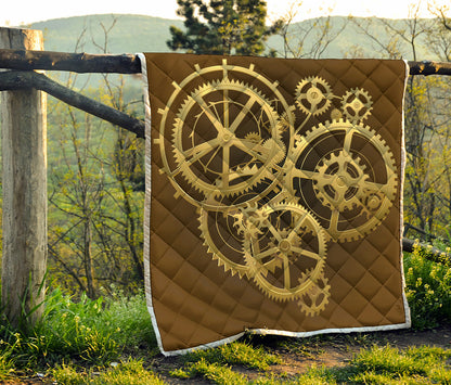 Steampunk Cogwheels Print Quilt