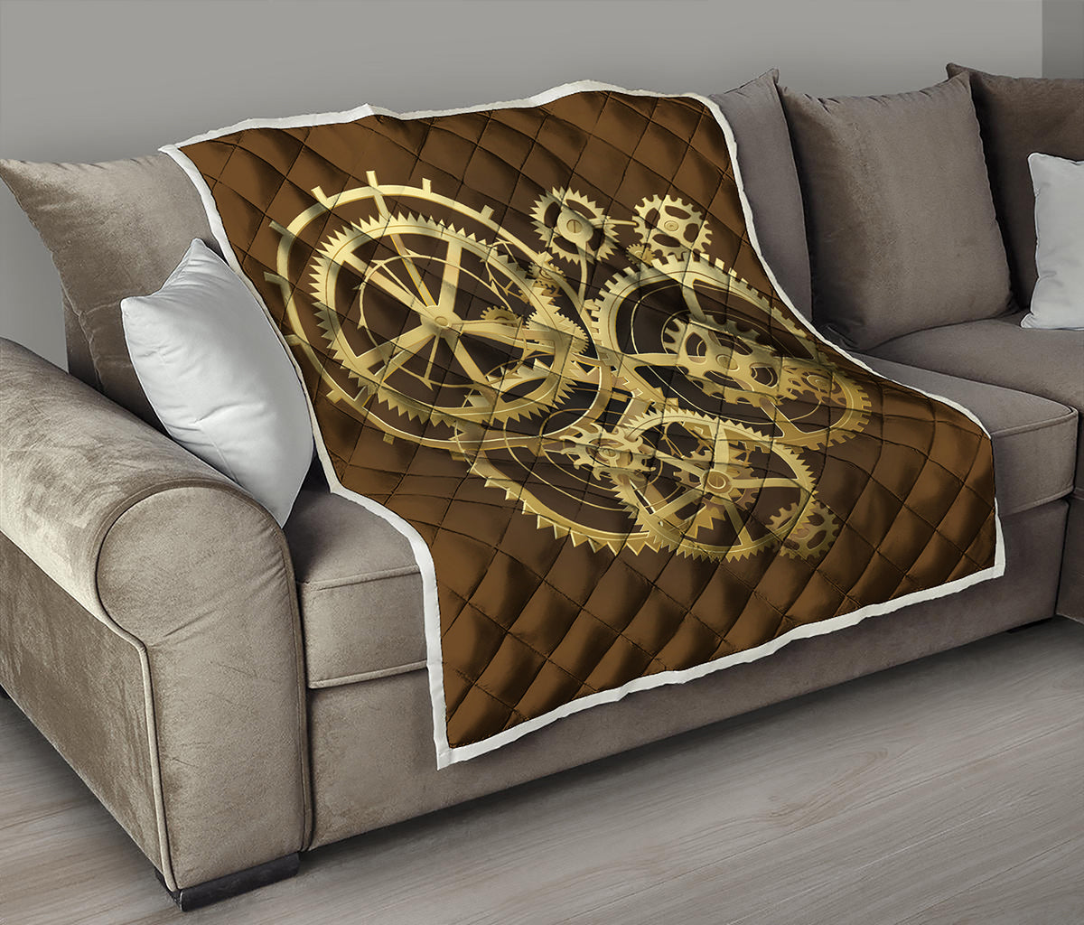 Steampunk Cogwheels Print Quilt