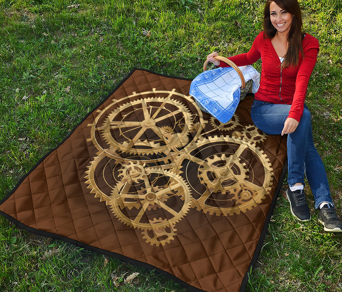 Steampunk Cogwheels Print Quilt