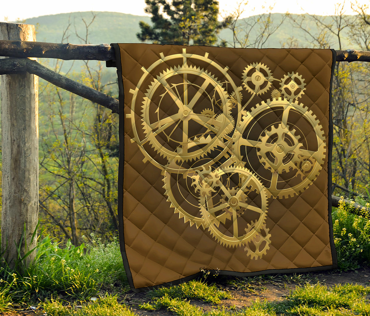 Steampunk Cogwheels Print Quilt