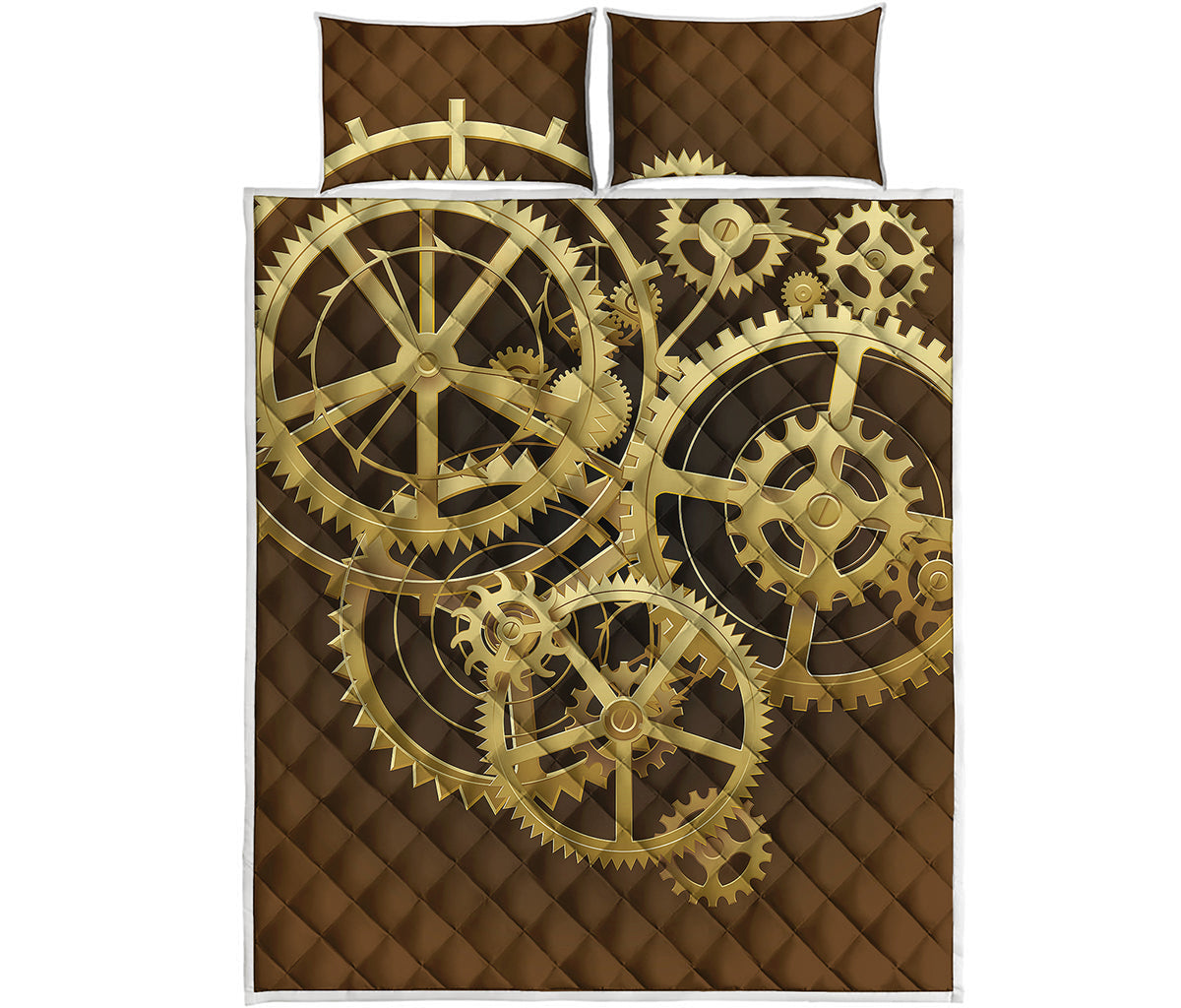 Steampunk Cogwheels Print Quilt Bed Set
