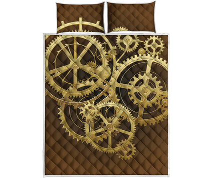 Steampunk Cogwheels Print Quilt Bed Set