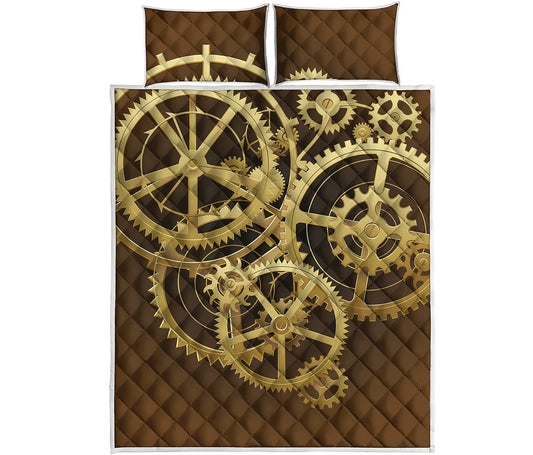 Steampunk Cogwheels Print Quilt Bed Set
