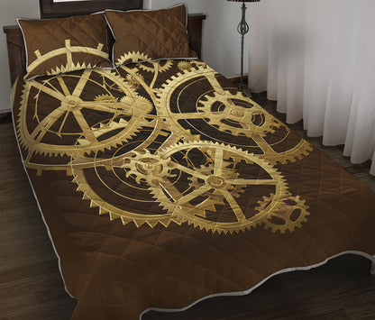 Steampunk Cogwheels Print Quilt Bed Set