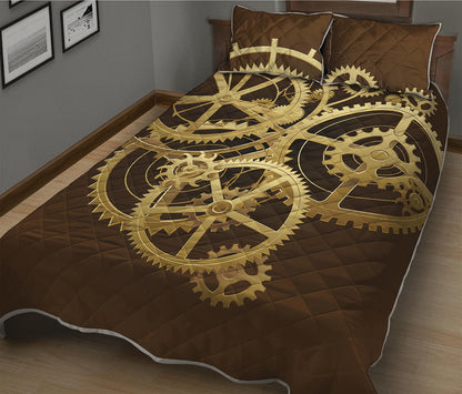 Steampunk Cogwheels Print Quilt Bed Set