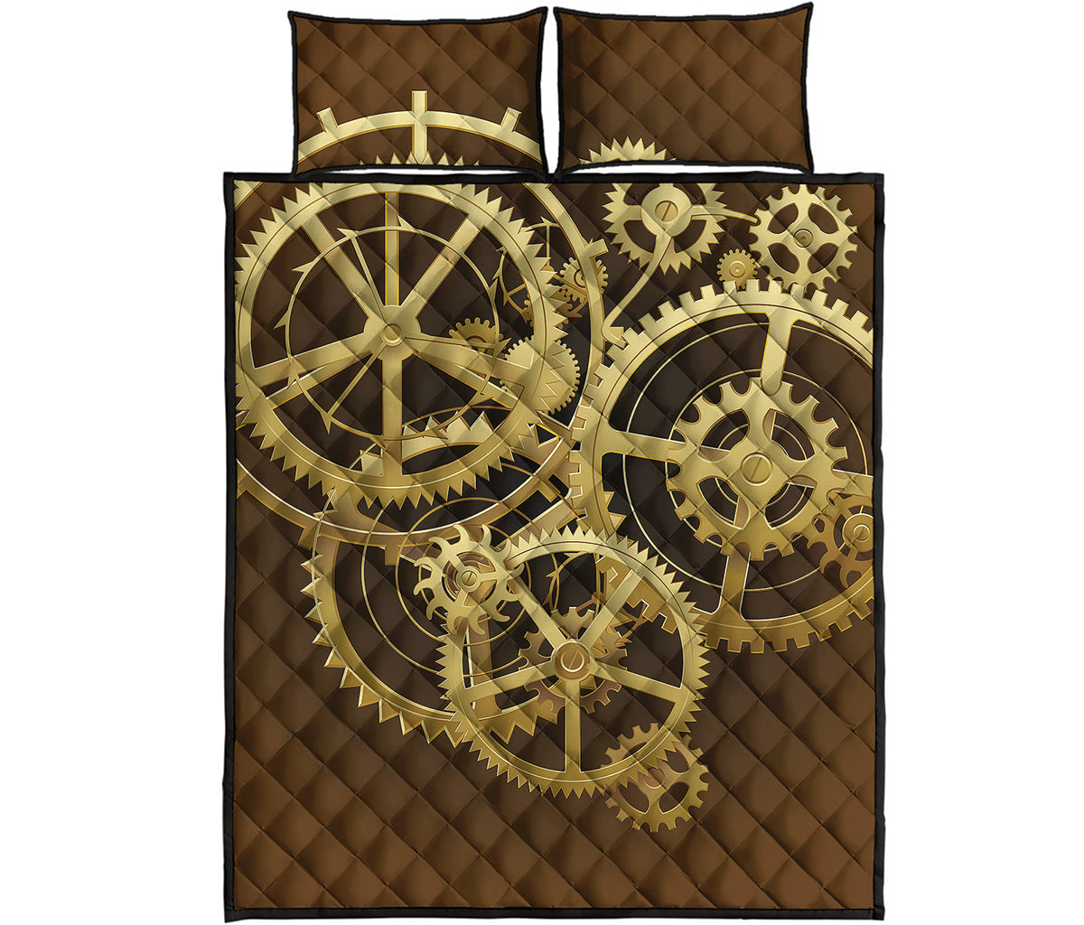 Steampunk Cogwheels Print Quilt Bed Set