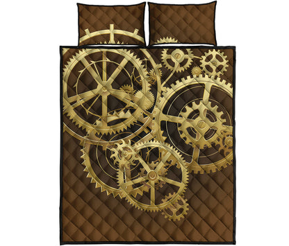 Steampunk Cogwheels Print Quilt Bed Set