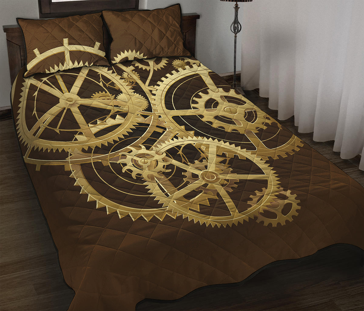 Steampunk Cogwheels Print Quilt Bed Set