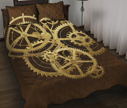 Steampunk Cogwheels Print Quilt Bed Set