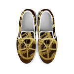 Steampunk Cogwheels Print White Slip On Shoes