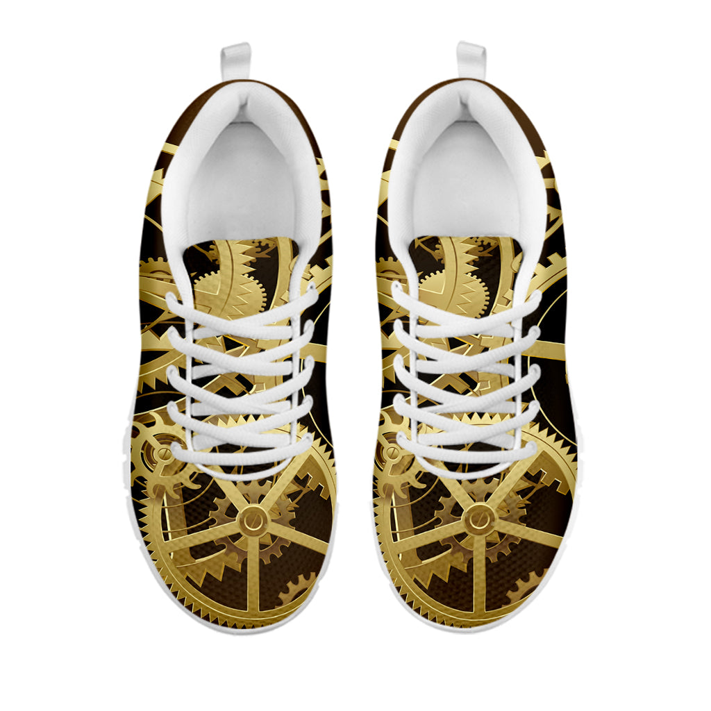 Steampunk Cogwheels Print White Sneakers