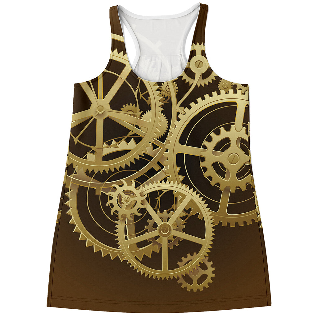 Steampunk Cogwheels Print Women's Racerback Tank Top