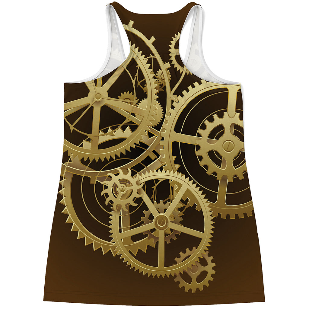 Steampunk Cogwheels Print Women's Racerback Tank Top