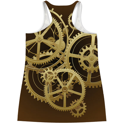 Steampunk Cogwheels Print Women's Racerback Tank Top