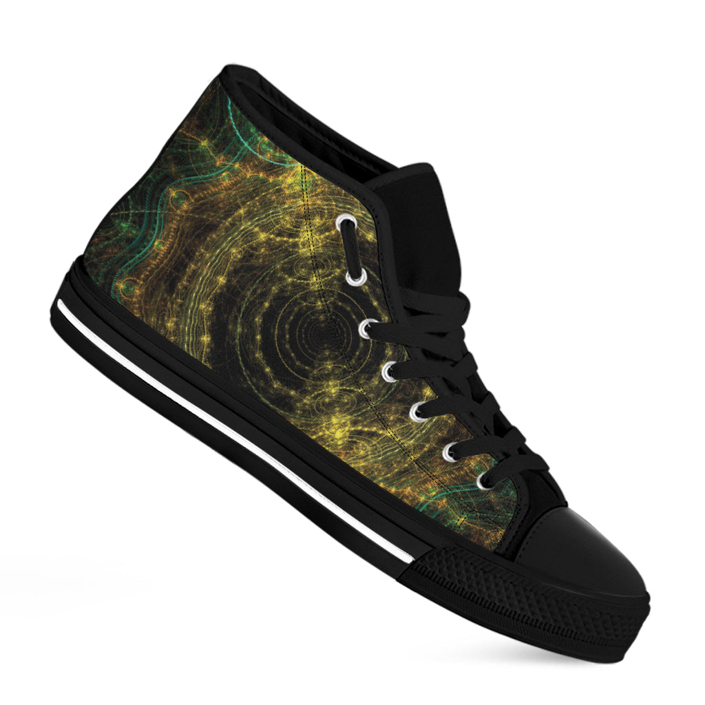 Steampunk Fractal Print Black High Top Shoes