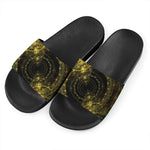 Steampunk Fractal Print Black Slide Sandals