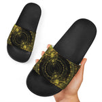 Steampunk Fractal Print Black Slide Sandals