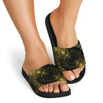 Steampunk Fractal Print Black Slide Sandals