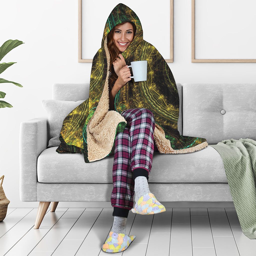 Steampunk Fractal Print Hooded Blanket