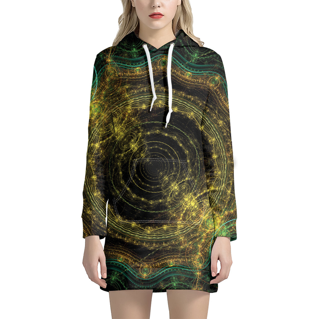 Steampunk Fractal Print Hoodie Dress