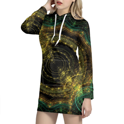 Steampunk Fractal Print Hoodie Dress