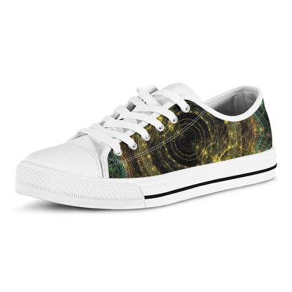 Steampunk Fractal Print White Low Top Shoes