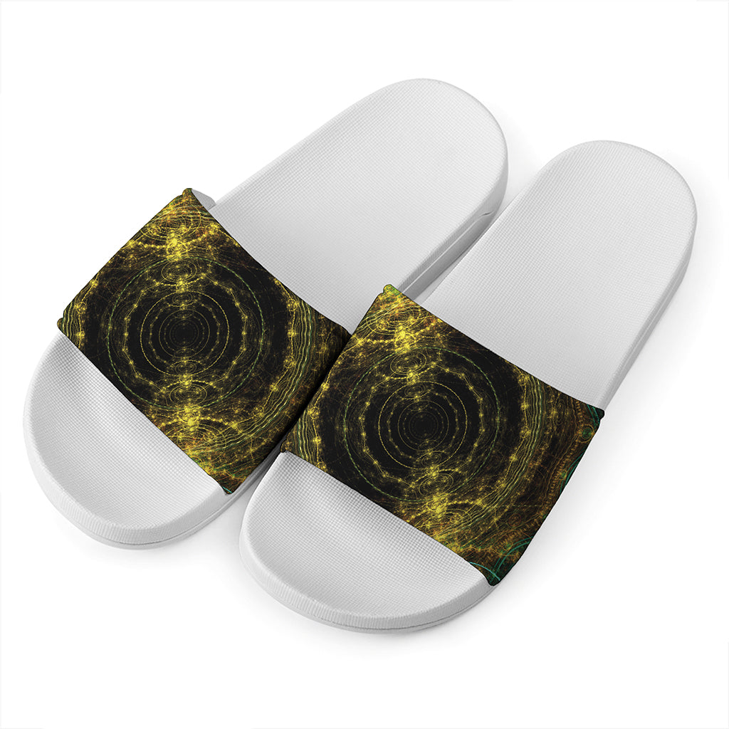 Steampunk Fractal Print White Slide Sandals