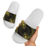 Steampunk Fractal Print White Slide Sandals