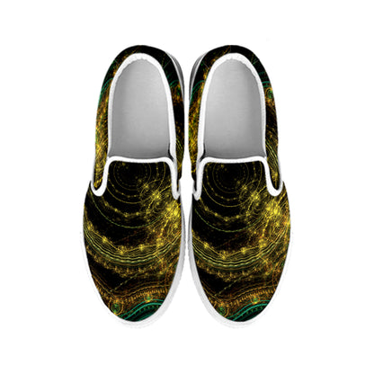 Steampunk Fractal Print White Slip On Shoes