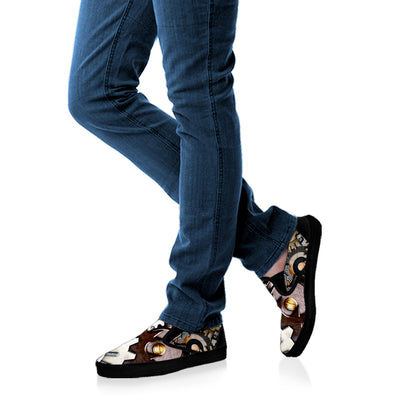 Steampunk Gears And Cogs Print Black Slip On Shoes