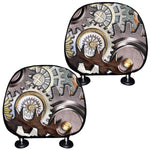 Steampunk Gears And Cogs Print Car Headrest Covers