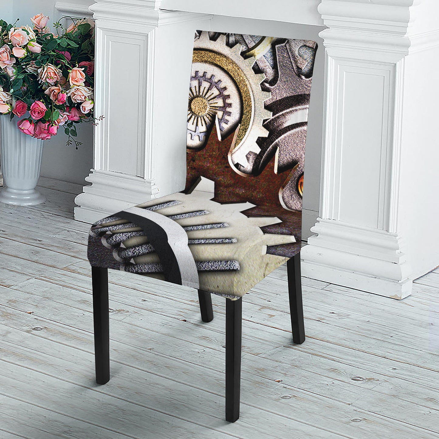 Steampunk Gears And Cogs Print Dining Chair Slipcover