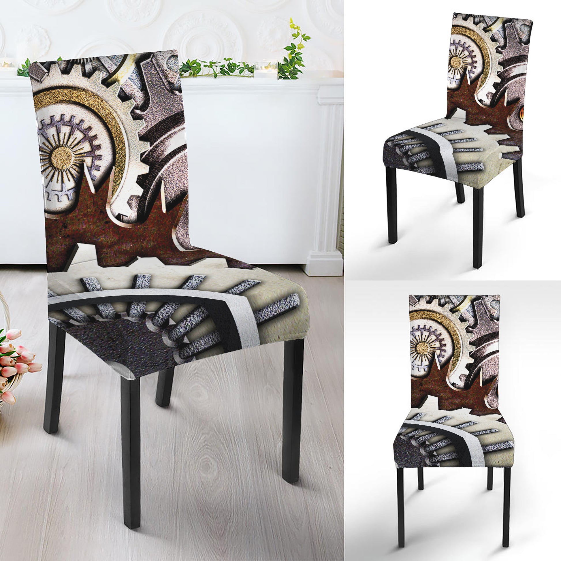 Steampunk Gears And Cogs Print Dining Chair Slipcover