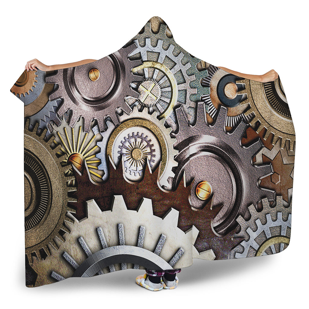Steampunk Gears And Cogs Print Hooded Blanket