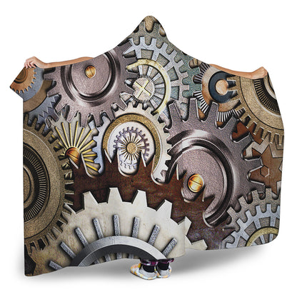 Steampunk Gears And Cogs Print Hooded Blanket