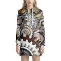 Steampunk Gears And Cogs Print Pullover Hoodie Dress