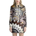 Steampunk Gears And Cogs Print Hoodie Dress