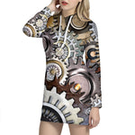 Steampunk Gears And Cogs Print Hoodie Dress