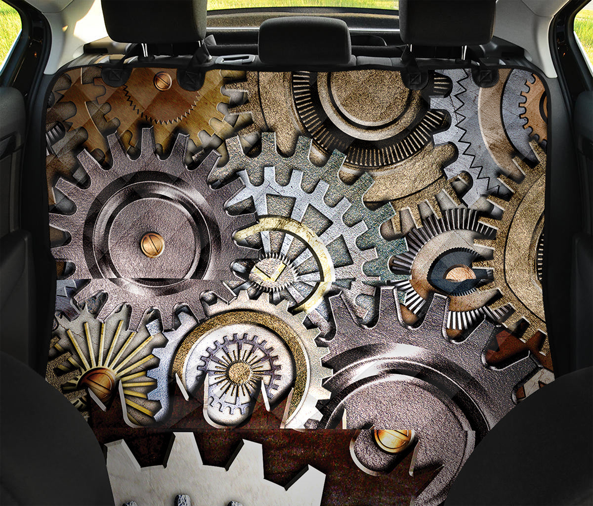 Steampunk Gears And Cogs Print Pet Car Back Seat Cover