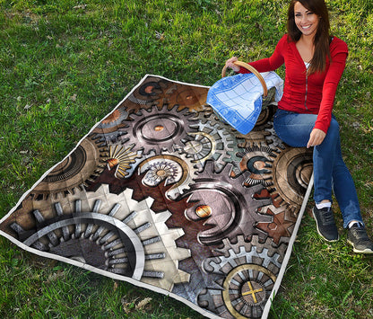 Steampunk Gears And Cogs Print Quilt