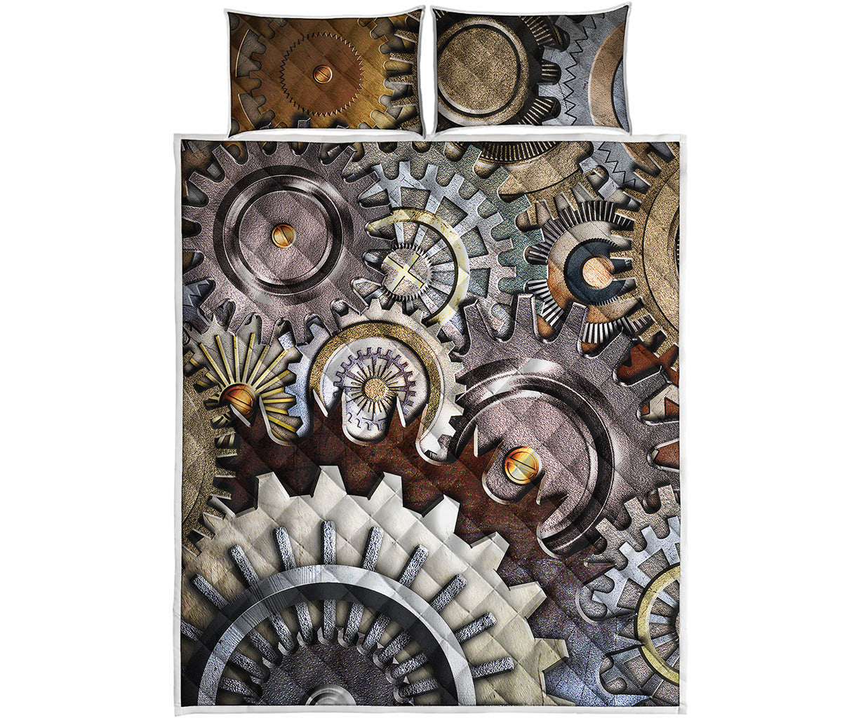 Steampunk Gears And Cogs Print Quilt Bed Set