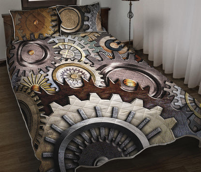 Steampunk Gears And Cogs Print Quilt Bed Set